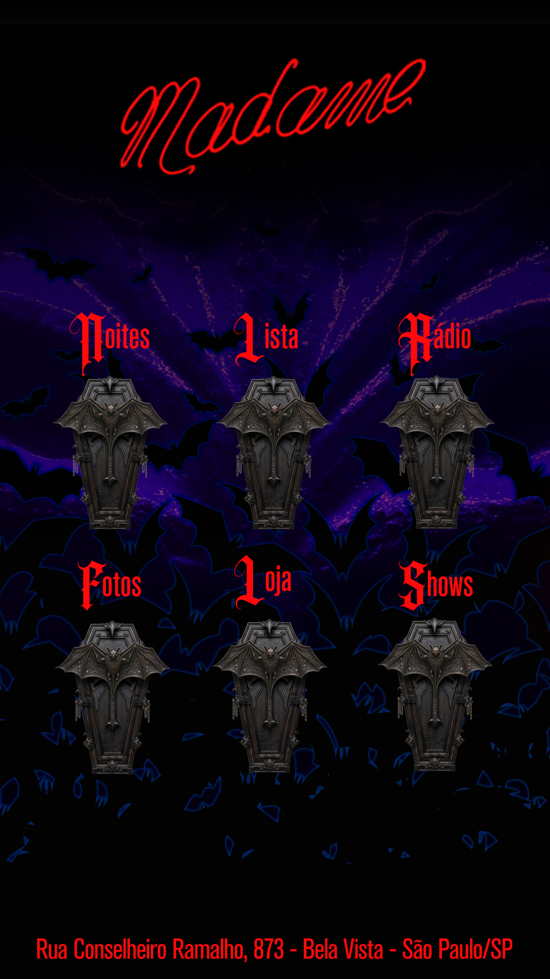 Madame — Index Mobile 02 (Noites, Lista, Rádio, Fotos, Loja, Shows)